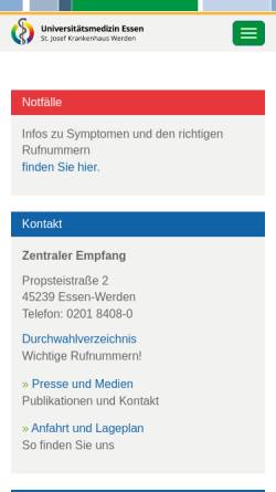 Vorschau der mobilen Webseite www.kliniken-essen-sued.de, Kliniken Essen Süd