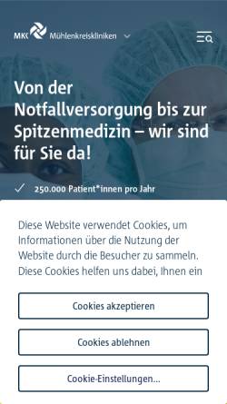 Vorschau der mobilen Webseite www.zkim.de, Kliniken im Mühlenkreis, Minden