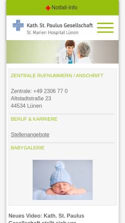 Vorschau der mobilen Webseite klinikum-luenen.de, St.-Marien-Hospital Lünen