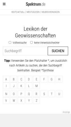 Vorschau der mobilen Webseite www.wissenschaft-online.de, Lexikon der Geowissenschaften
