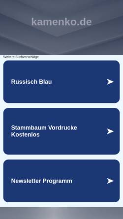 Vorschau der mobilen Webseite www.kamenko.de, Kamenkos Russisch Blau Katzen