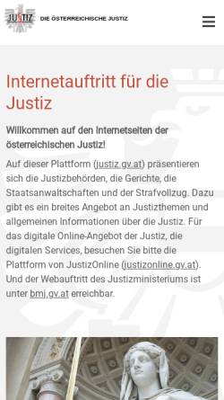 Vorschau der mobilen Webseite www.justiz.gv.at, Bundesministerium für Justiz Österreich