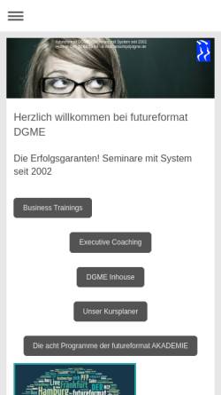 Vorschau der mobilen Webseite www.futureformat.de, futureformat Deutsche Gesellschaft für Managemententwicklung (DGME) Anbuhl & Nowotny