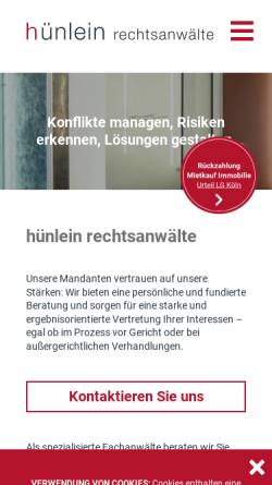 Vorschau der mobilen Webseite www.huenlein-frankfurt.de, Hünlein Rechtsanwälte