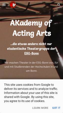 Vorschau der mobilen Webseite www.akademytheater.de, Bonn, AKademy of Acting Arts