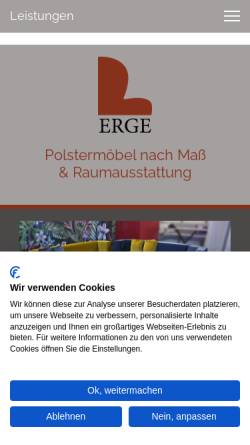 Vorschau der mobilen Webseite www.erge-geiss.de, ERGE Polstermöbel Erich Geiss