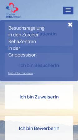 Vorschau der mobilen Webseite zhreha.ch, Zürcher Höhenklinik Davos