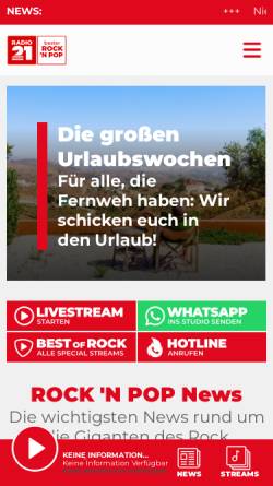 Vorschau der mobilen Webseite www.radio21.de, Radio 21
