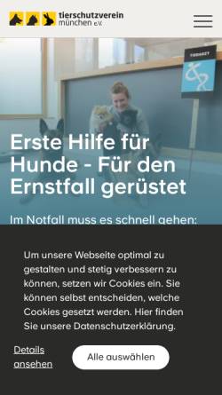 Vorschau der mobilen Webseite www.tierheim-muenchen.com, Tierschutzverein München e.V.