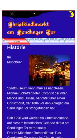 Vorschau der mobilen Webseite www.sendlinger-tor.com, München Christkindlmarkt am Sendlinger Tor