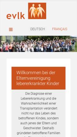 Vorschau der mobilen Webseite evlk.ch, Elternvereinigung lebererkrankter Kinder