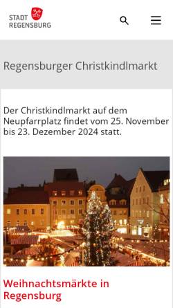 Vorschau der mobilen Webseite www.regensburg.de, Regensburg Christkindlmarkt - Stadt Regensburg