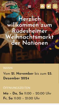 Vorschau der mobilen Webseite www.w-d-n.de, Rüdesheimer Weihnachtsmarkt der Nationen - WM Weihnachtsmarkt der Nationen GmbH