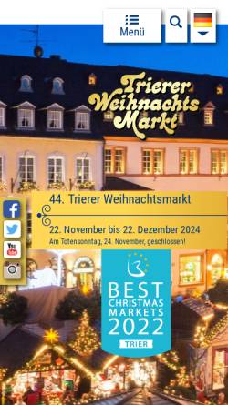 Vorschau der mobilen Webseite www.trierer-weihnachtsmarkt.de, Trierer Weihnachtsmarkt