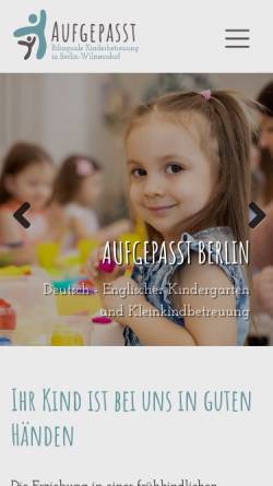 Vorschau der mobilen Webseite www.aufgepasst.de, Agentur für Kinderbetreuung