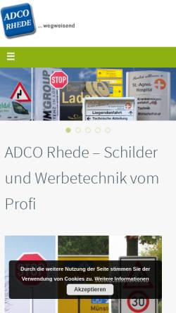 Vorschau der mobilen Webseite www.adco-rhede.de, ADCO Schilderfabrik GmbH