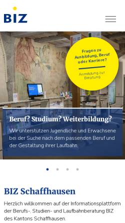 Vorschau der mobilen Webseite www.biz-sh.ch, Berufsberatung des Kantons Schaffhausen