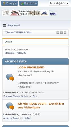 Vorschau der mobilen Webseite www.tenere.de, Tenere- und Enduro-Club Rhein Neckar