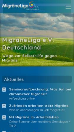 Vorschau der mobilen Webseite www.migraeneliga.de, Migräne Liga e.V.