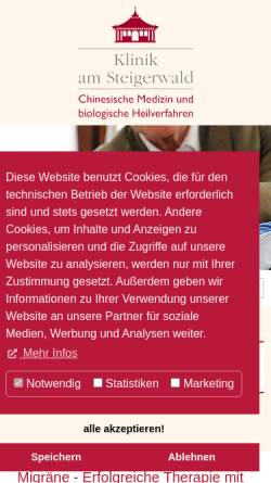 Vorschau der mobilen Webseite www.migraene-kopfschmerzen-tcmklinik.de, Migräne und TCM