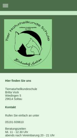 Vorschau der mobilen Webseite www.tiernaturheilkundeschule.de, Tiernaturheilkundeschule