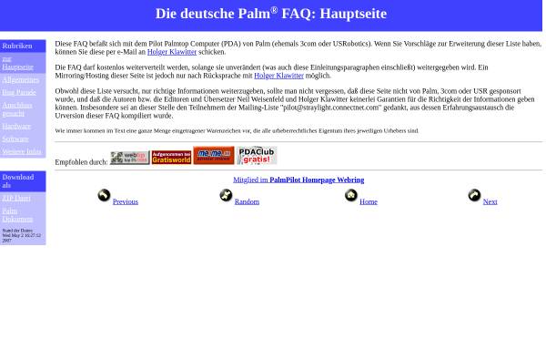 Vorschau von www.klawitter.de, Palm FAQ
