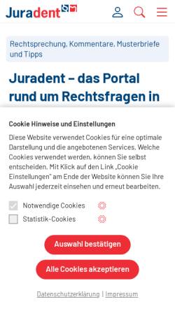 Vorschau der mobilen Webseite www.juradent.de, Juradent Recht und Abrechnung für Zahnärzte
