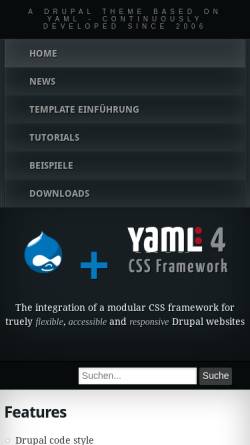 Vorschau der mobilen Webseite www.yaml-fuer-drupal.de, YAML für Drupal - Yet Another Multicolumn Layout