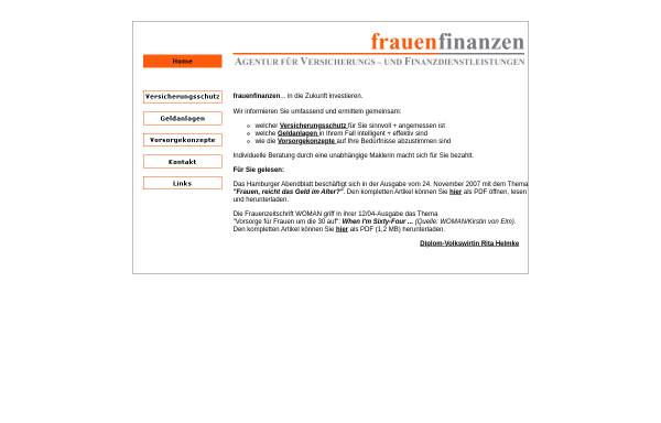 Vorschau von www.frauenfinanzen.de, Frauenfinanzen - Agentur für Versicherungs- und Finanzdienstleistungen - Dipl.-Volkswirtin Rita Helmke