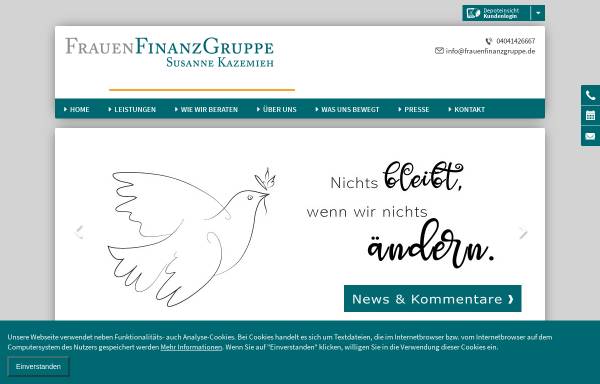 Vorschau von www.frauenfinanzgruppe.de, FrauenFinanzGruppe - Susanne Kazemieh