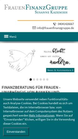 Vorschau der mobilen Webseite www.frauenfinanzgruppe.de, FrauenFinanzGruppe - Susanne Kazemieh