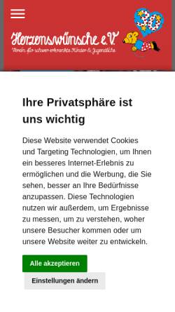 Vorschau der mobilen Webseite www.herzenswuensche.de, Herzenswünsche e.V.