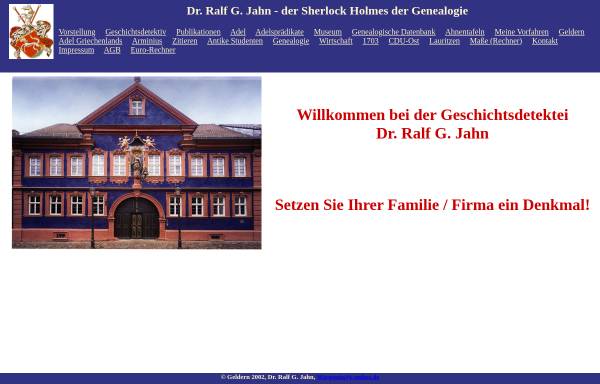 Vorschau von www.adel-genealogie.de, Dr. Ralf G. Jahn - der Sherlock Holmes der Genealogie