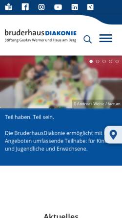 Vorschau der mobilen Webseite www.bruderhausdiakonie.de, BruderhausDiakonie Stiftung Gustav Werner und Haus am Berg