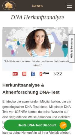 Vorschau der mobilen Webseite www.igenea.com, iGENEA Gentest.ch GmbH, DNA-Genealogie