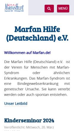 Vorschau der mobilen Webseite www.marfan.de, Marfan Hilfe e.V.