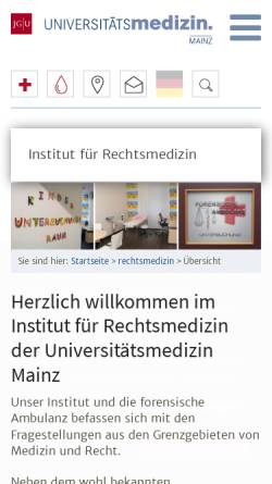Vorschau der mobilen Webseite www.rechtsmedizin.uni-mainz.de, Institut für Rechtsmedizin an der Universität Mainz