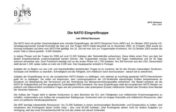 Vorschau von www.bits.de, BITS: Die NATO Eingreiftruppe
