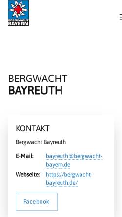 Vorschau der mobilen Webseite www.bergwacht-bayern.de, Bergwacht Bayreuth