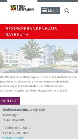 Vorschau der mobilen Webseite www.bezirk-oberfranken.de, Bezirkskrankenhaus Bayreuth