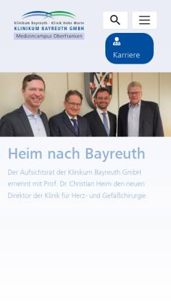 Vorschau der mobilen Webseite www.klinikum-bayreuth.de, Klinikum Bayreuth