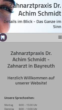 Vorschau der mobilen Webseite www.zahnarztpraxis-dr-schmidt.de, Zahnarzt Dr. Achim Schmidt