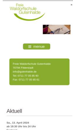 Vorschau der mobilen Webseite www.gutenhalde.de, Freie Waldorfschule Gutenhalde