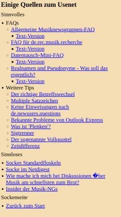 Vorschau der mobilen Webseite www.sockenseite.de, Socke's Quellen zum Usenet