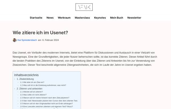 Vorschau von www.afaik.de, Wie zitiere ich im Usenet?