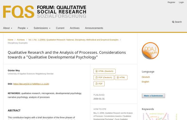 Überlegungen zu einer Qualitativen Entwicklungspsychologie