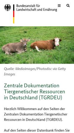 Vorschau der mobilen Webseite tgrdeu.genres.de, TGRDEU - Zentrale Dokumentation Tiergenetischer Ressourcen in Deutschland