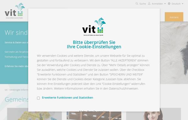 Vorschau von www.vit.de, Vereinigte Informationssysteme Tierhaltung