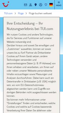 Vorschau der mobilen Webseite www.tuifly.com, TUIfly Vermarktungs GmbH