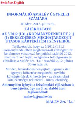 Vorschau der mobilen Webseite www.malev.hu, Malév Hungarian Airlines